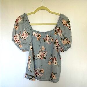 a.n.a Floral Puff Sleeve Blouse in Light Blue